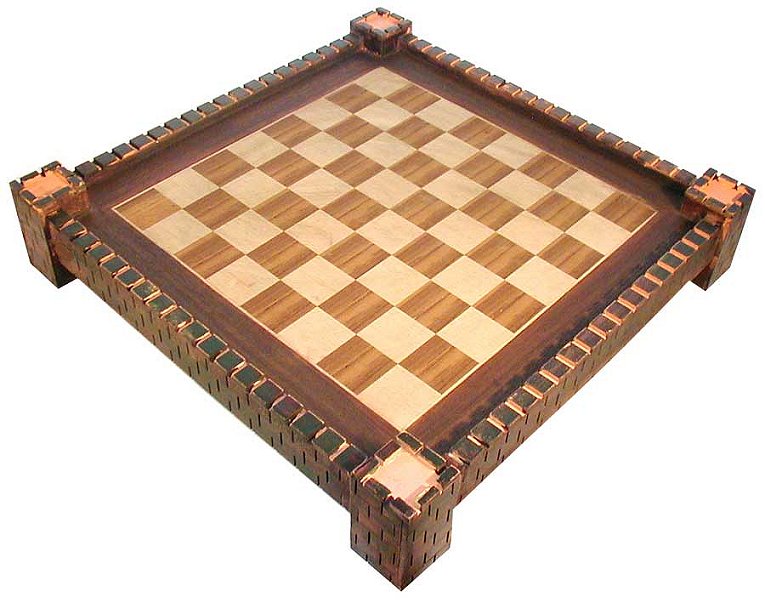 Wooden Chess Board with Medieval Fortress Design