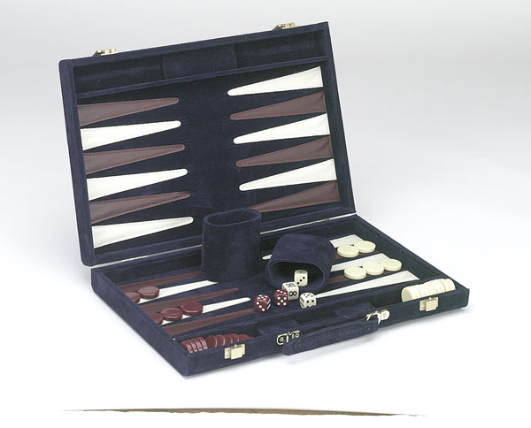 Premium Medium Size Blue Suede Backgammon Set.