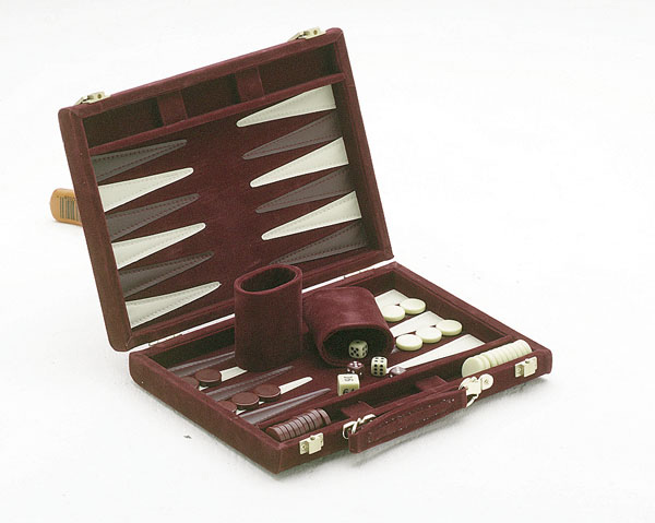 Suede Professional Size Burgundy Backgammon Set.