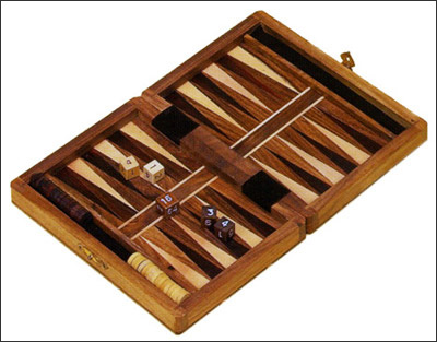 Mini Wood Folding Travel Backgammon Set