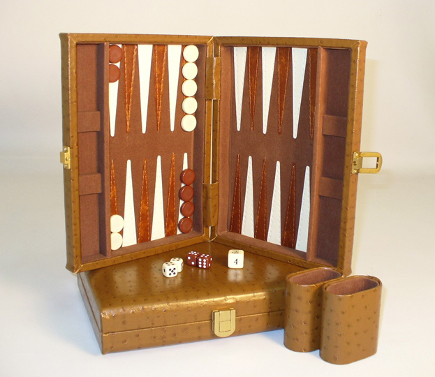 9 Tan Peacock Vinyl Backgammon Set