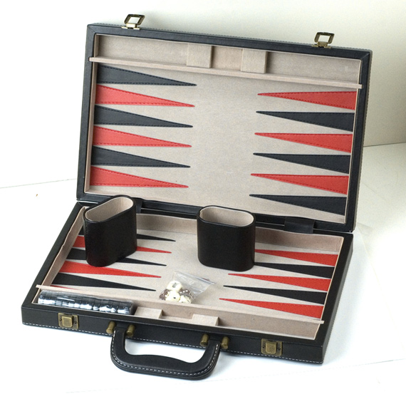 Black Leatherette Backgammon Set.