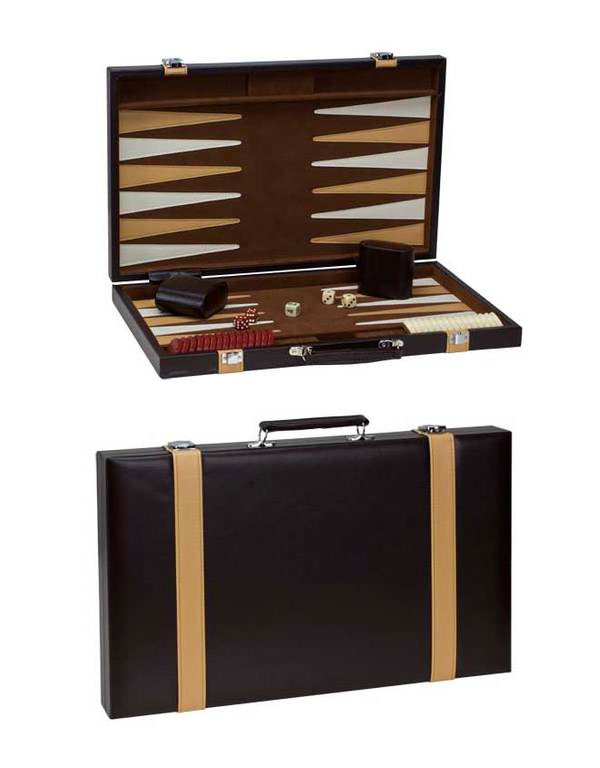 Brown and Tan Leatherette Backgammon Set