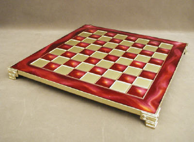 Red Pressed Enamel Brass Chess Board.