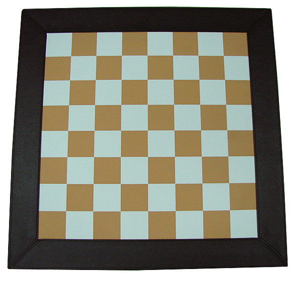18” Leatherette Chessboard with Frame- Brown & White. 