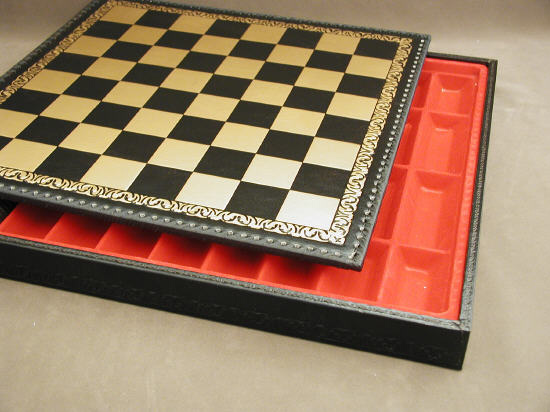 Black & Gold Chest Pressed Leather Italian Chessboard.