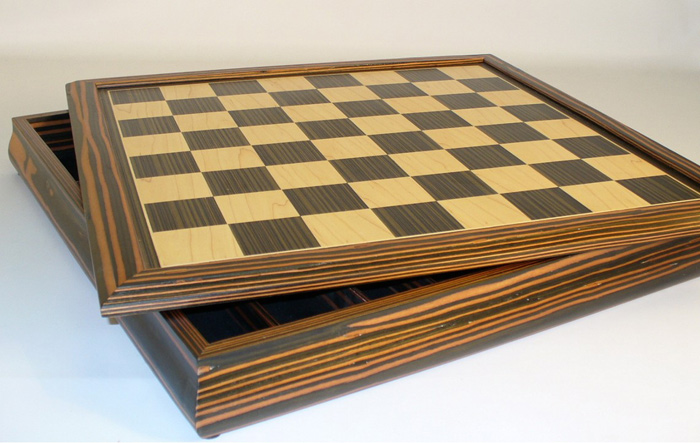 Ebony & Maple Chessboard with Storage Compartment. 