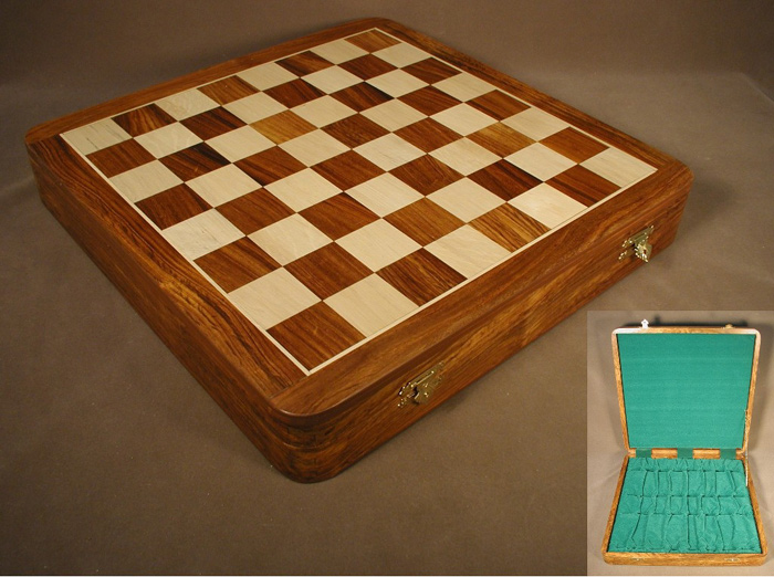 Sheesham & Boxwood Chessboard with Hinged Storage Compartment