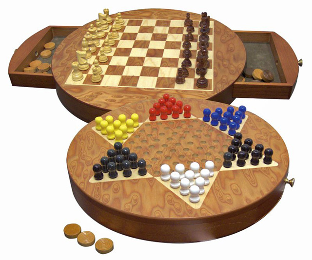 3-in-1 Wood Travel Combination Chinese Checkers, Chess & Checkers Set
