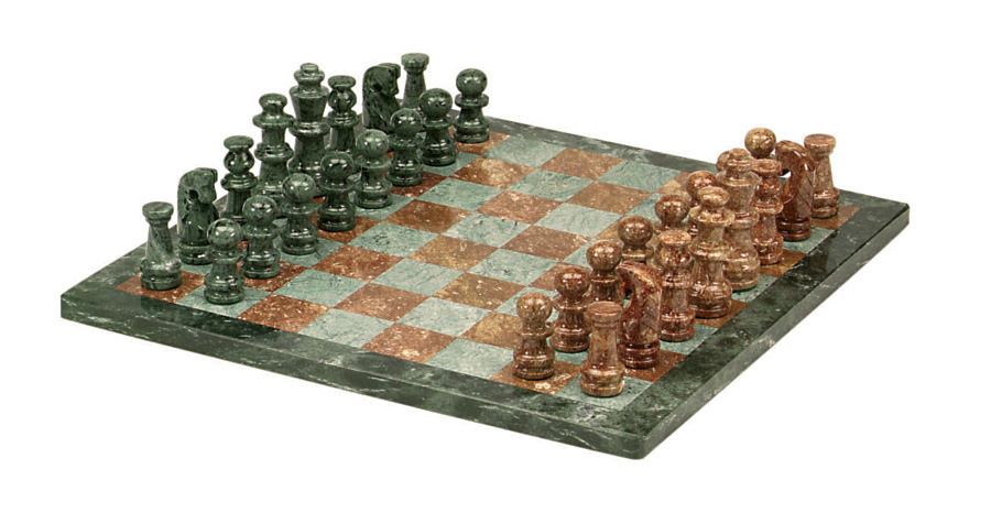 Brazilian Marble Jade & Crimson Chess Set