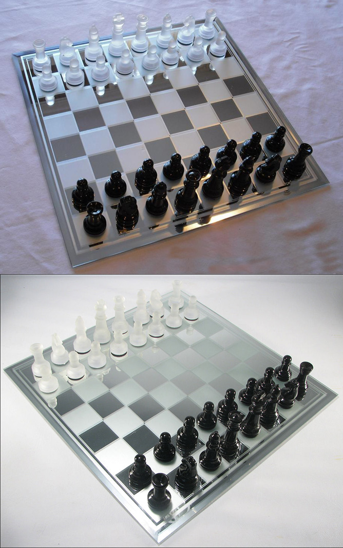 Frosted Glass & Mirror Chess Set with Staunton Game Pieces