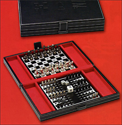 Backgammon & Chess Combination Set In Black Leather Game Case