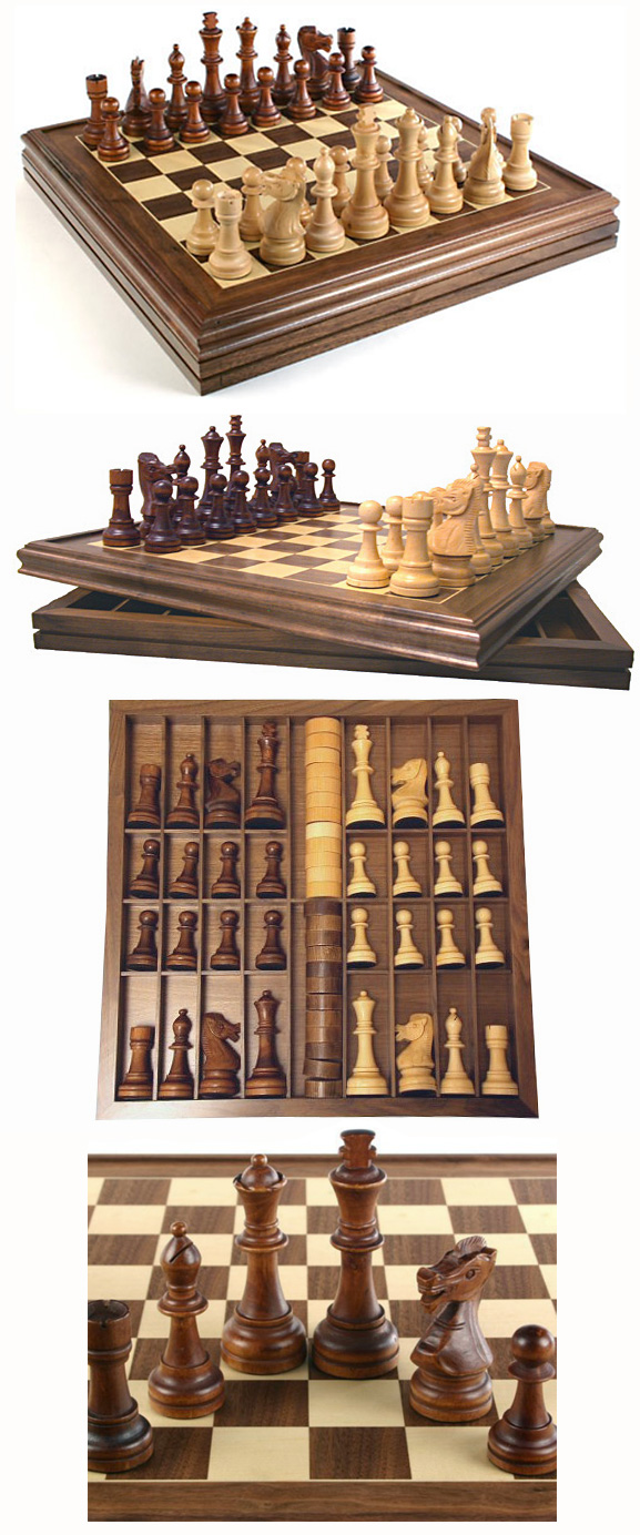 Giant Walnut Chess & Checkers Combo Set with 6