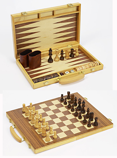 Three in One Combination Chess Set with Wood Folding Carrying Case