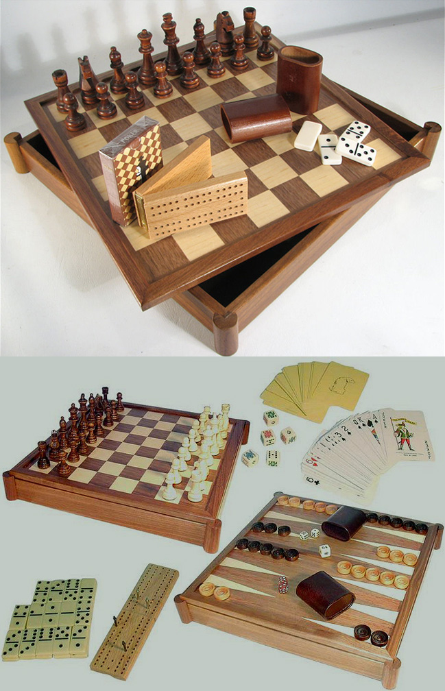 Deluxe Walnut Combination 7 in 1 Chess and Backgammon Game Set