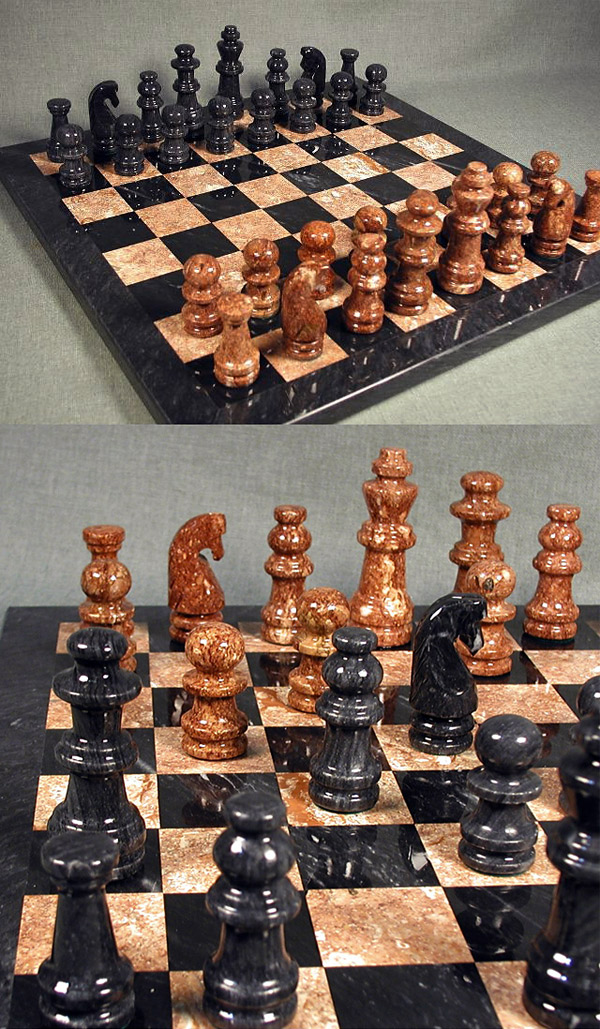Marble Black & Tan Chess Set