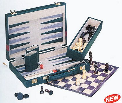 Fold-Away Backgammon/Chess/Checkers Game Case Combo
