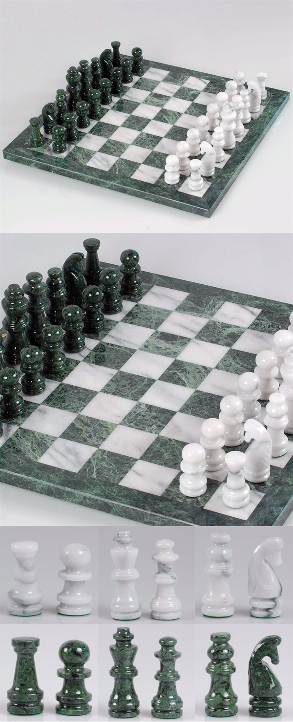White & Green Marble Chess Set 
