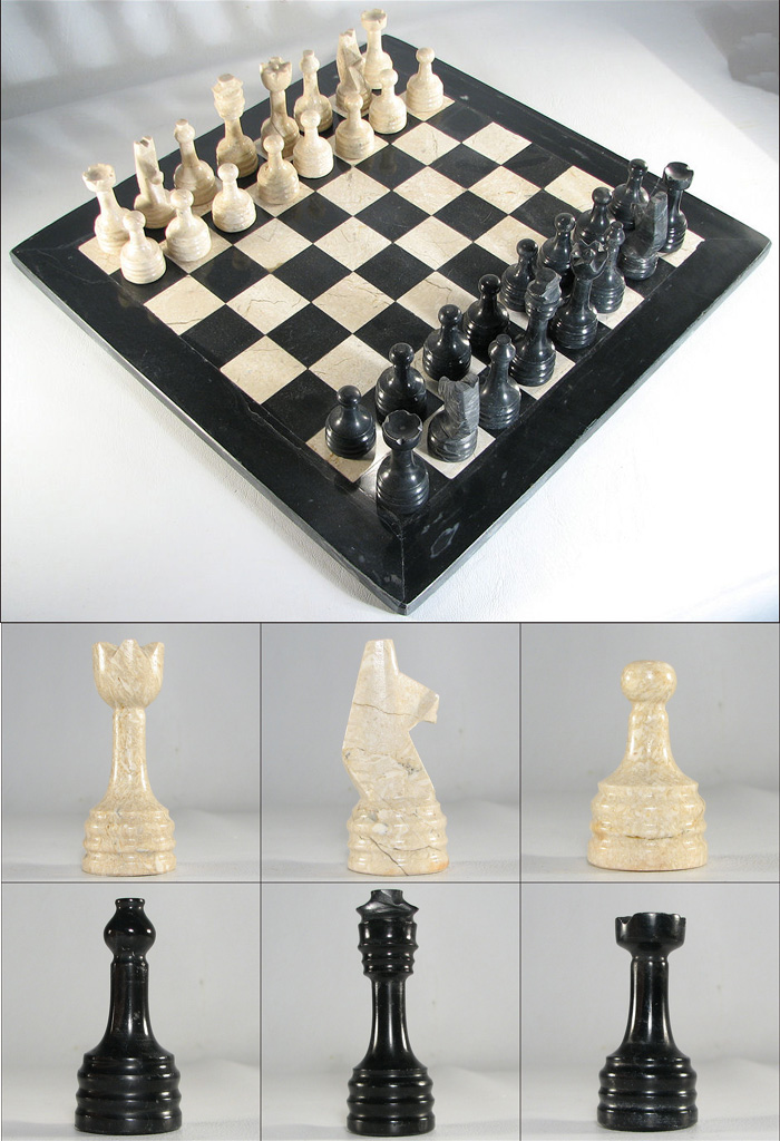 Marble Chess Set with Coral Stone & Ebony