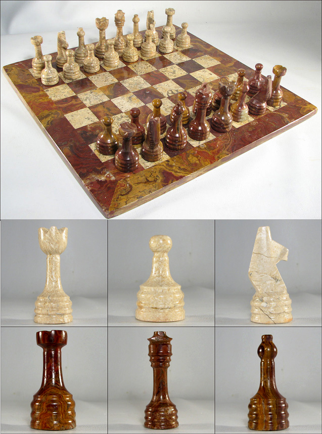 Golden Maroon & Coral Stone Italian Marble Chess Set 
