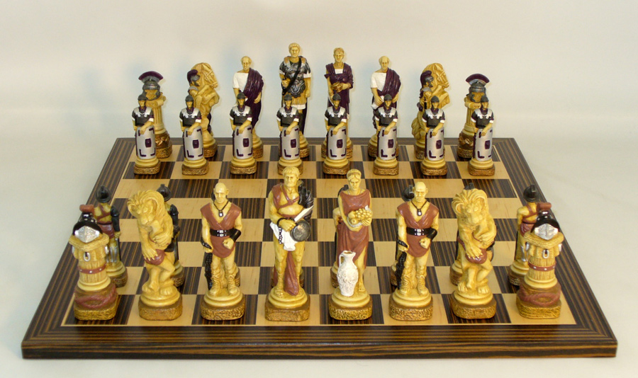 Sparticus Painted Resin Chessmen on Ebony & Maple Veneer Board