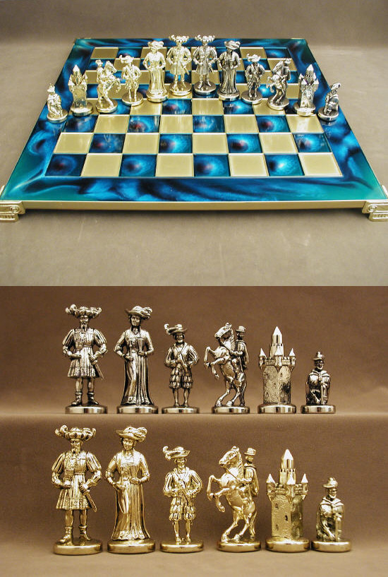 Greek Knights Themed Brass & Metal Chess Set