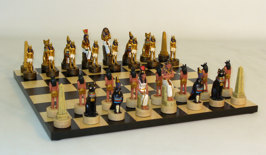 Egyptian Painted Resin Men on Black and Maple Basic Board