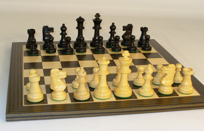 Ebony & Maple Chess Board With French Style Chessmen.