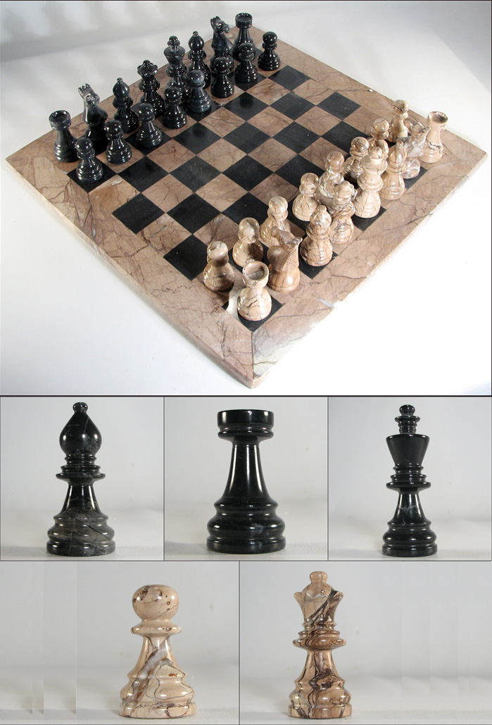 Italian Breccia Rosso & Ebony Marble Chess Set