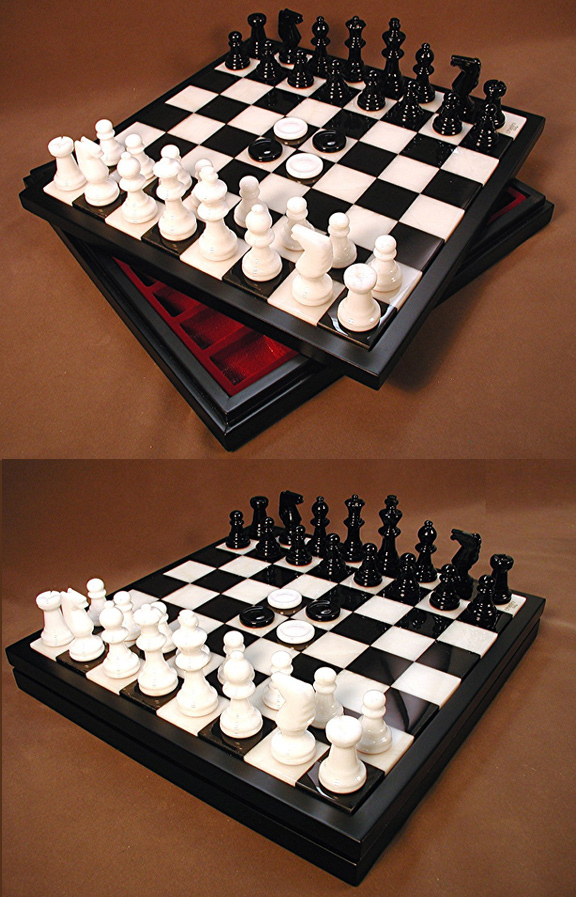 Alabaster Chess & Checkers Game Set