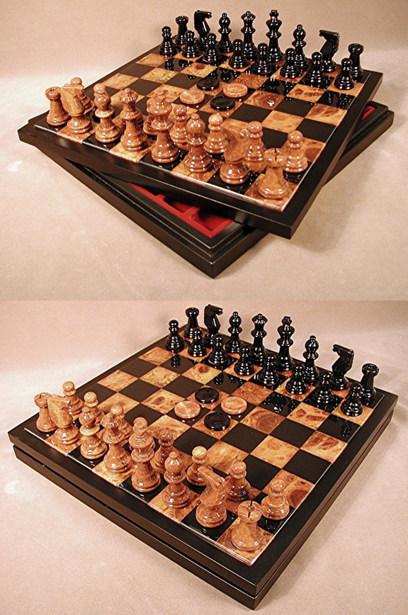 Chess & Checkers Brown & Black Alabaster Game Set
