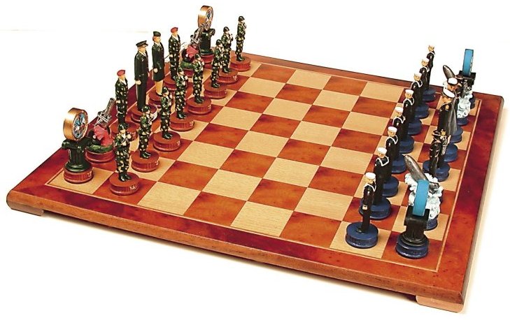 Army vs Navy Chess Set - chess board set up