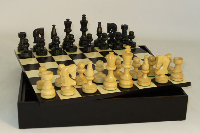 Black Russian Chess Set with Storage Compartment