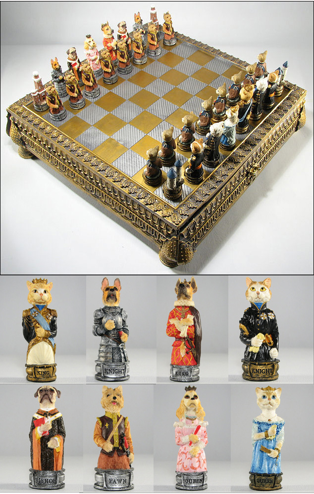 Medieval Dogs versus Cats Themed Chess Set