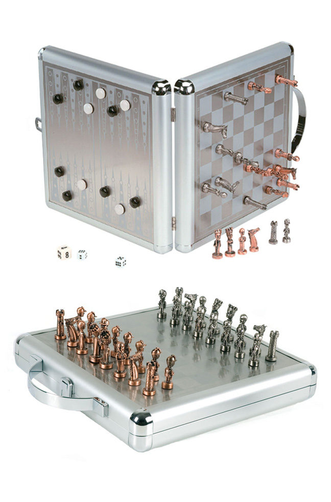 Aluminum Chess Set & Backgammon Combination Game for Traveling