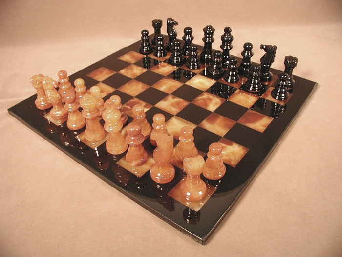 Black & Brown Italian Alabaster Chess Set with Black Frame