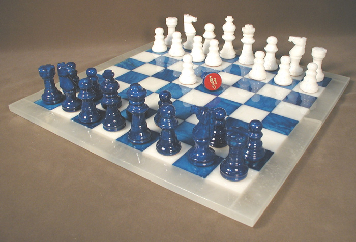 Blue & White Alabaster Chess Set from Italy