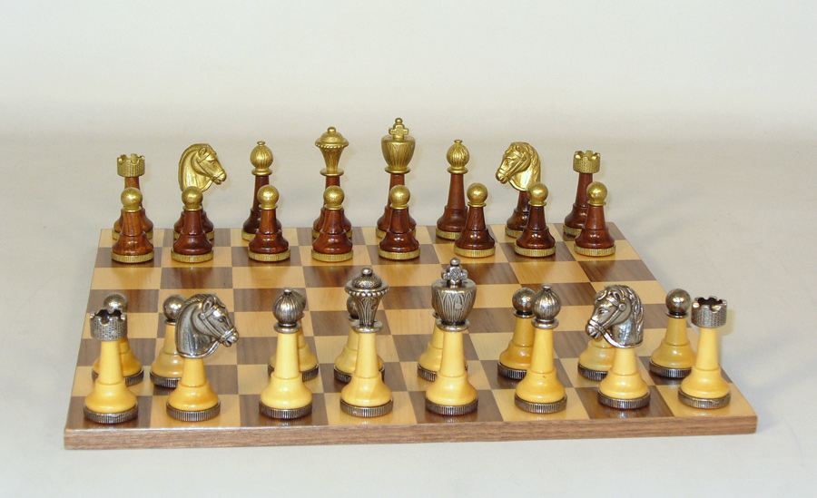 Maple and Walnut Chess board- Staunton Metal & Wood Chessmen