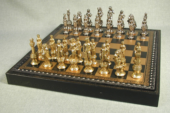 Florence Metal & Leather Chess Set With Storage Compartment 