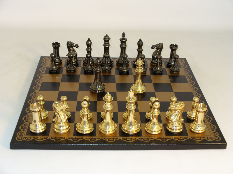 Staunton Solid Brass Men Grey & Golden finish on Black and Gold Pressed Leather Board 2