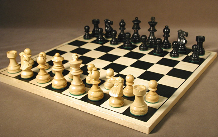 Black Boxwood French Knight Chess Set with Black Screened Chessboard 