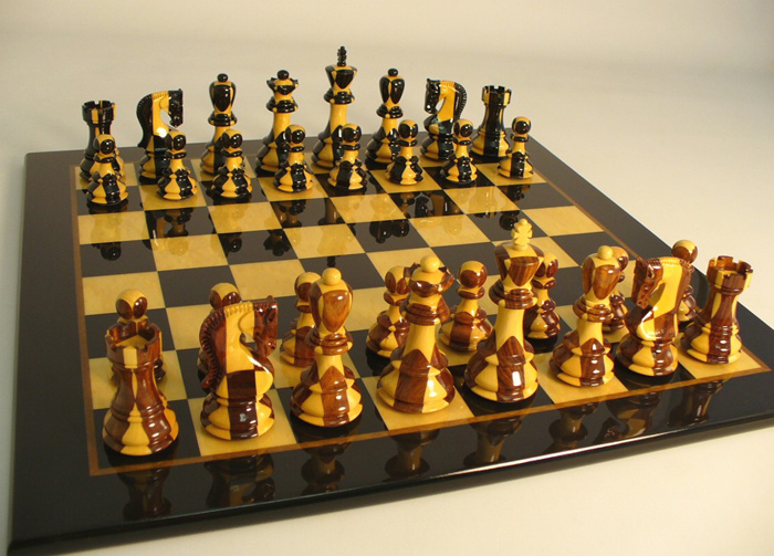 Ebony & Sheeshan Inlay Staunton Chess Set with Border Frame