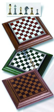 Travel Magnetic Brass Chessmen Set with Leatherette Chessboard