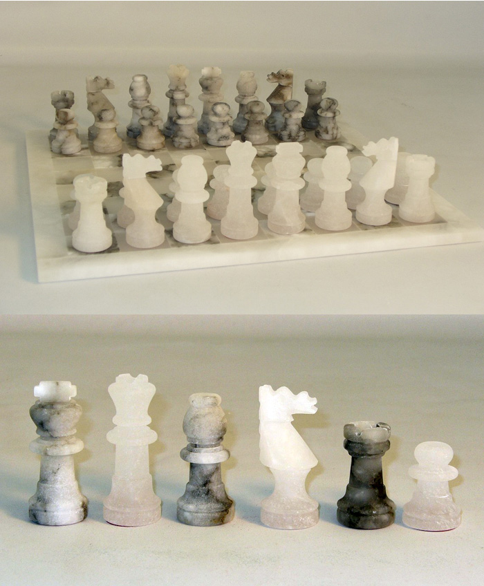 Alabaster Chess Set- Spiral Grey & White.