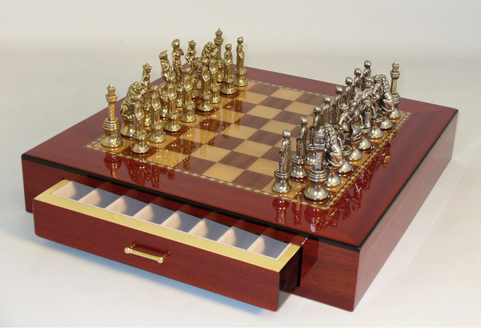 Florence Metal Chess Set with Inlaid Wood Chest