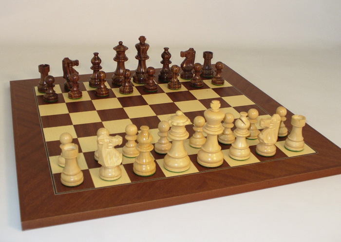 Rosewood Lardy Staunton Chess Set on Mahogany Chess Board