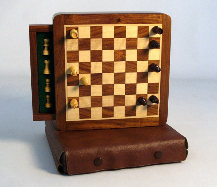 Sheesham Wood Square Magnetic Chess Set With Storage Compartment.