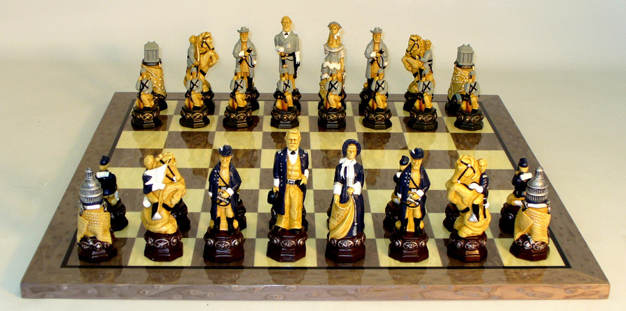 Civil War Painted Resin Chessmen on Grey & Ivory Briar Brd 