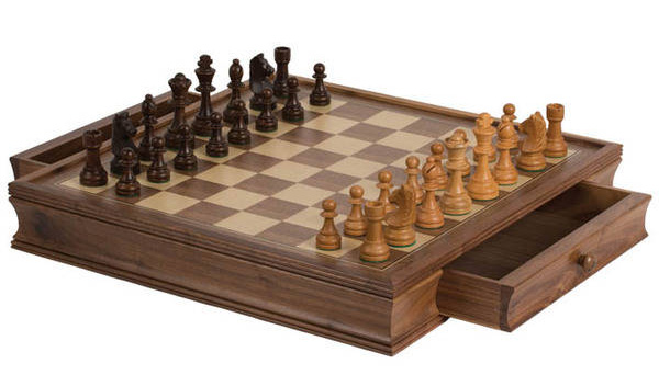 Walnut Chess Set with Storage Compartment 