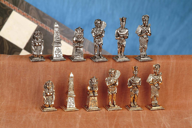 Egyptian Pewter Chessmen Set.